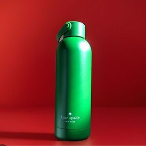 Kate Spade 9" Tall Stainless Steel Water Bottle Twist Top with Handle Green- NWT